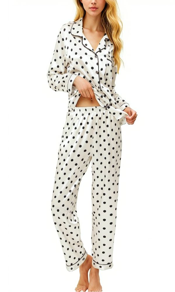 LULU IVORY & BLACK DOT BAMBOO PJ SET