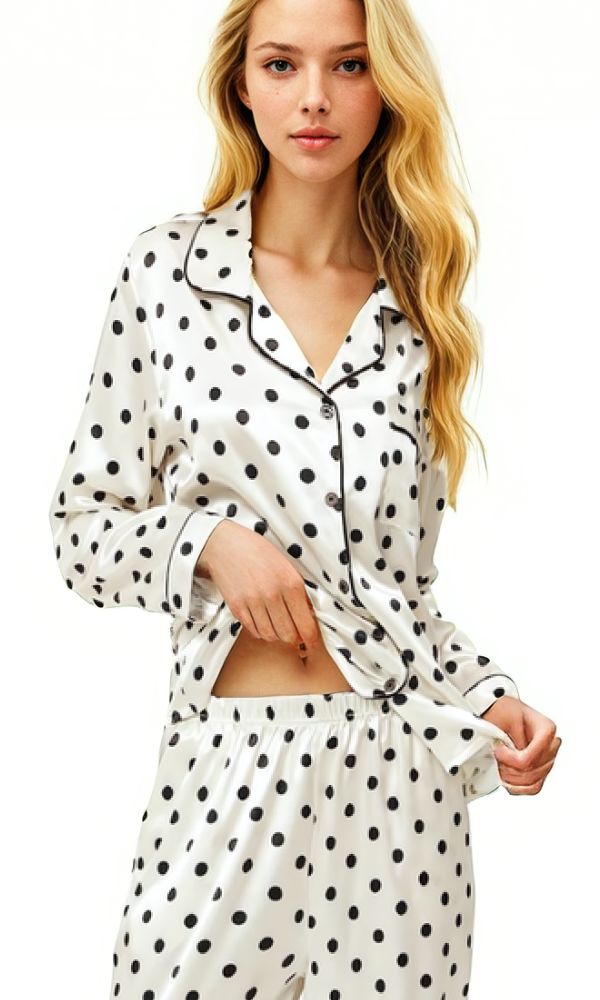 LULU IVORY & BLACK DOT BAMBOO PJ SET