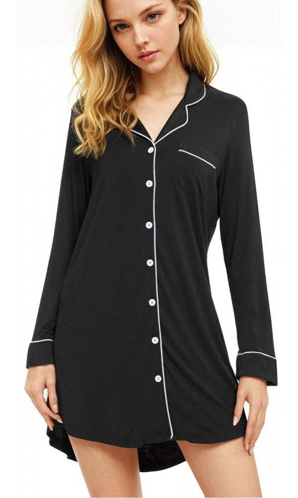 BLACK BAMBOO SILKY SOFT PJ SHIRT