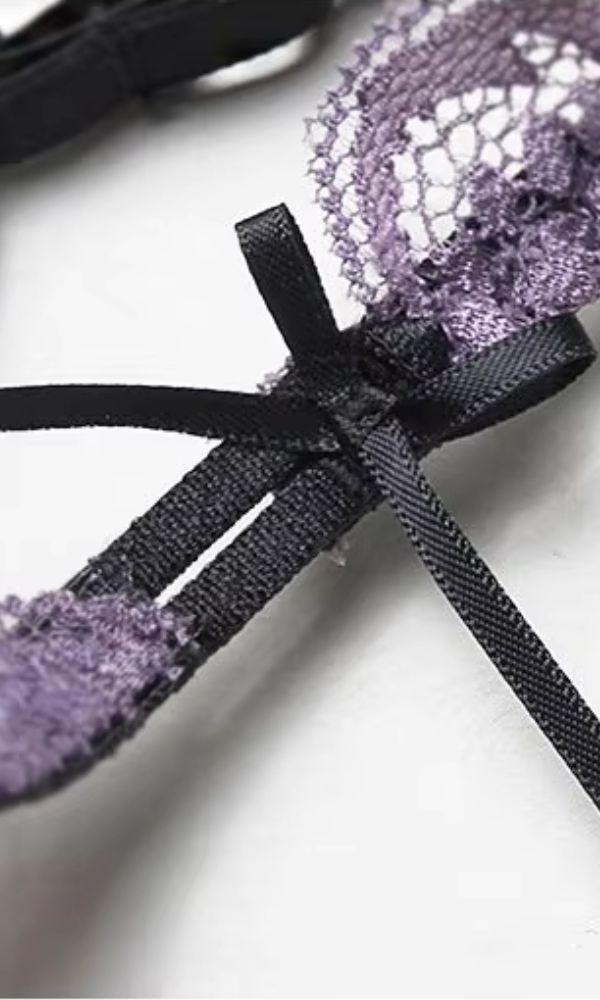 VIOLET LACE BLACK BOW LINGERIE SET