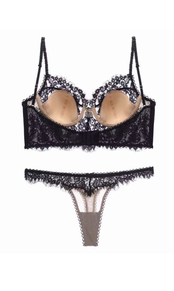 EYELASH BLACK LACE LINGERIE SET