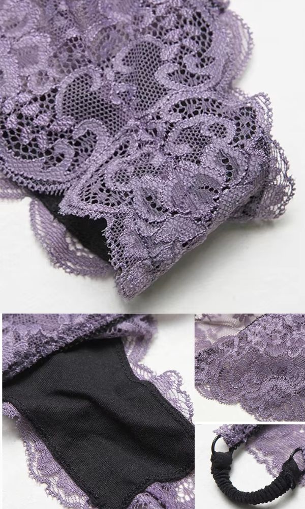 VIOLET LACE BLACK BOW LINGERIE SET