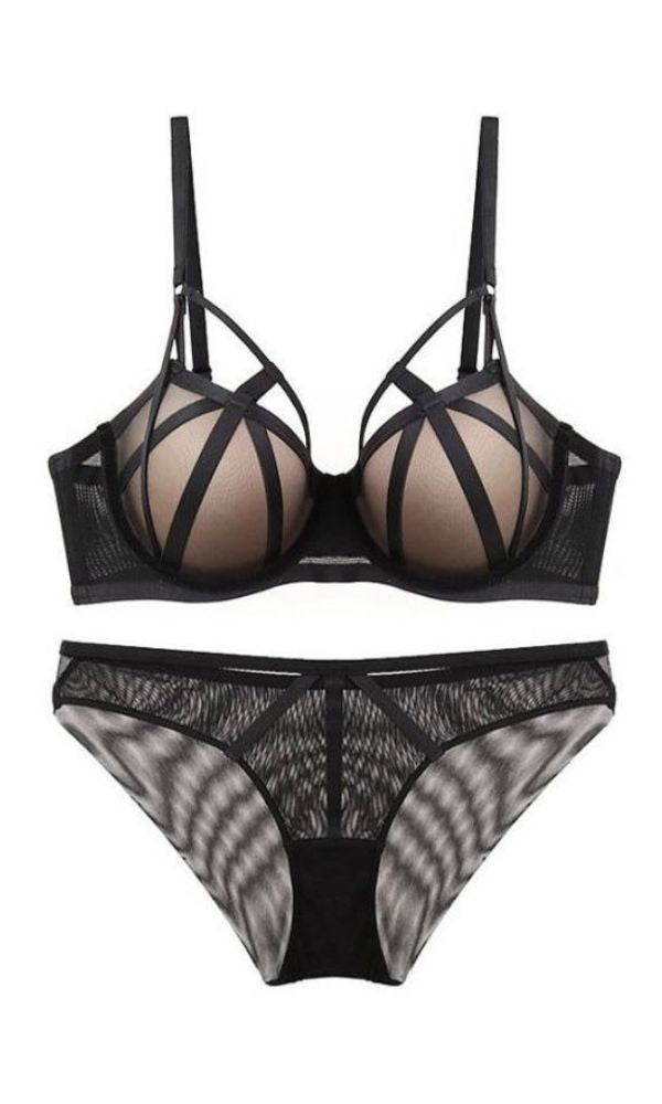 BLACK BURLESQUE LINGERIE SET