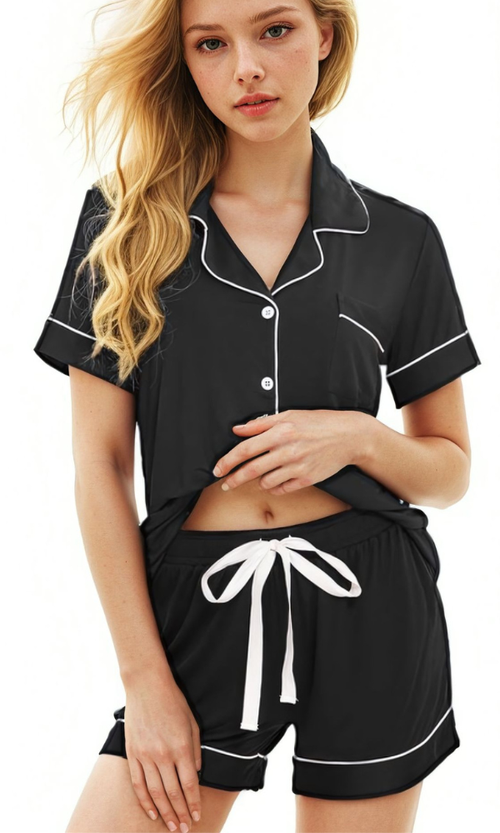 BLACK BAMBOO SILKY SOFT BOXER PJ SET