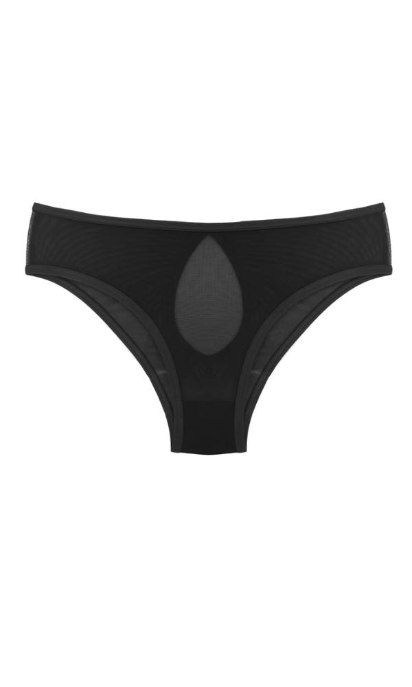 BLACK KEYHOLE BOW SOFT MESH BRIEF
