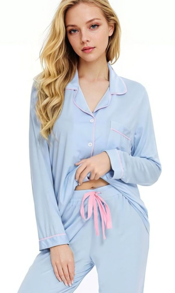 POWDER BLUE ROSE BAMBOO PJ SET