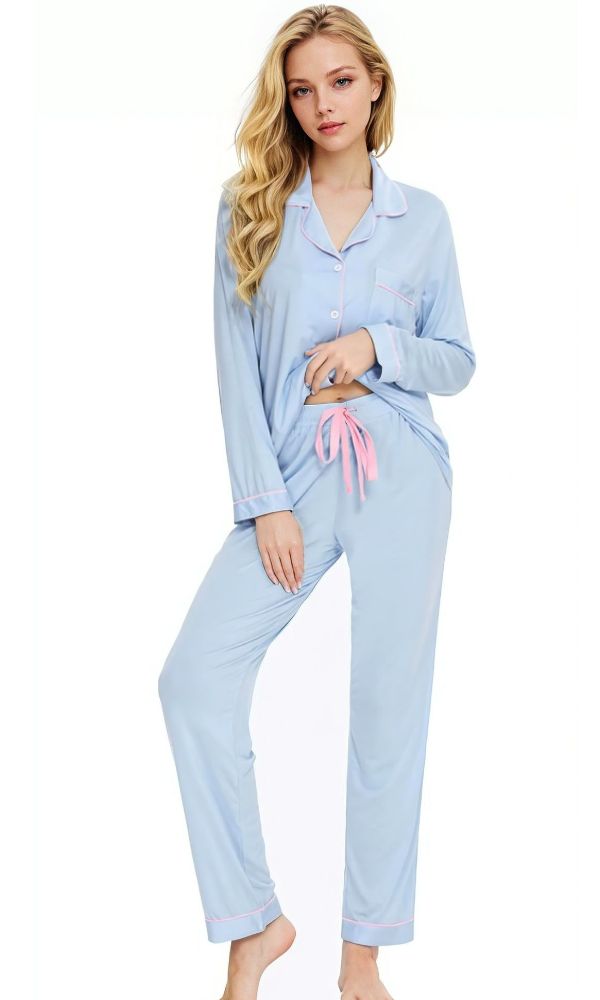 POWDER BLUE ROSE BAMBOO PJ SET