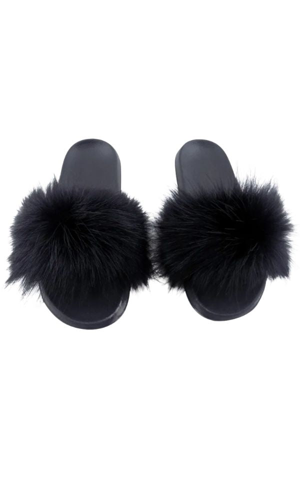 DIVA BLACK FAUR FUR SLIDES
