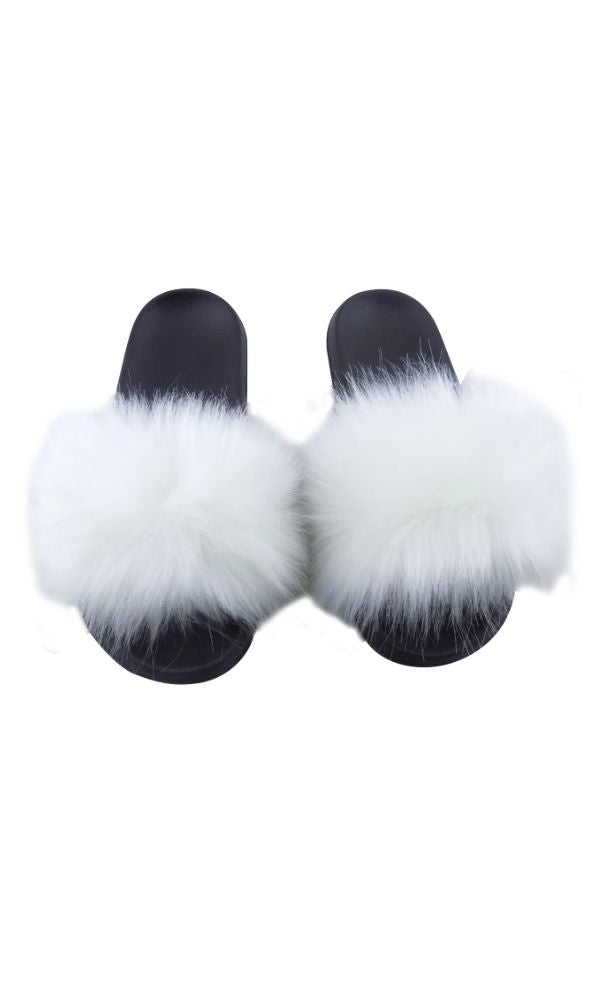 DIVA IVORY FAUX FUR SLIDES