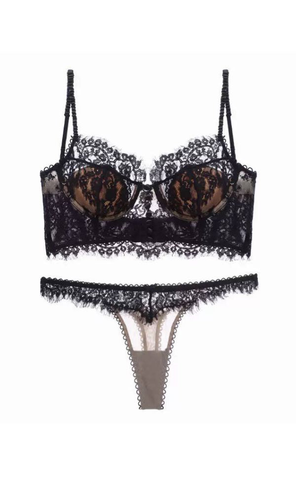 EYELASH BLACK LACE LINGERIE SET