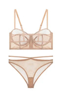 FRENCH NUDE SATEEN MESH LINGERIE SET