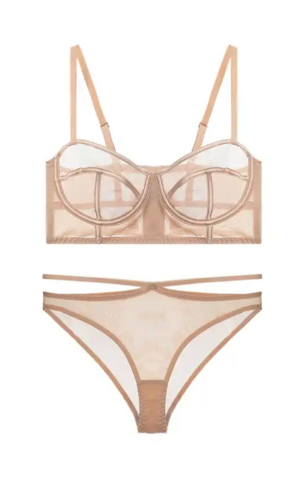 FRENCH NUDE SATEEN MESH LINGERIE SET