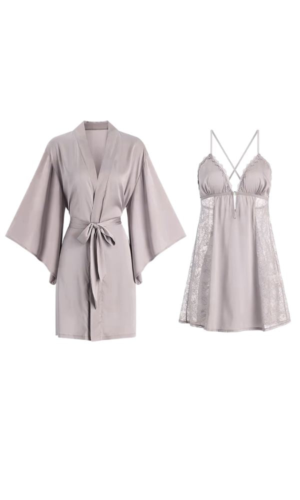 FIFI BLACK SATEEN SLIP & ROBE SET