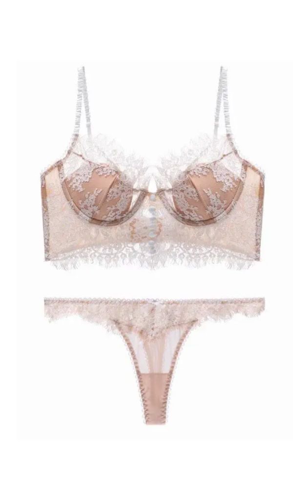 LATTE EYELASH LACE BRALETTE & FRENCH G SET