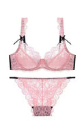 BLUSH LACE & BLACK BOW LINGERIE SET