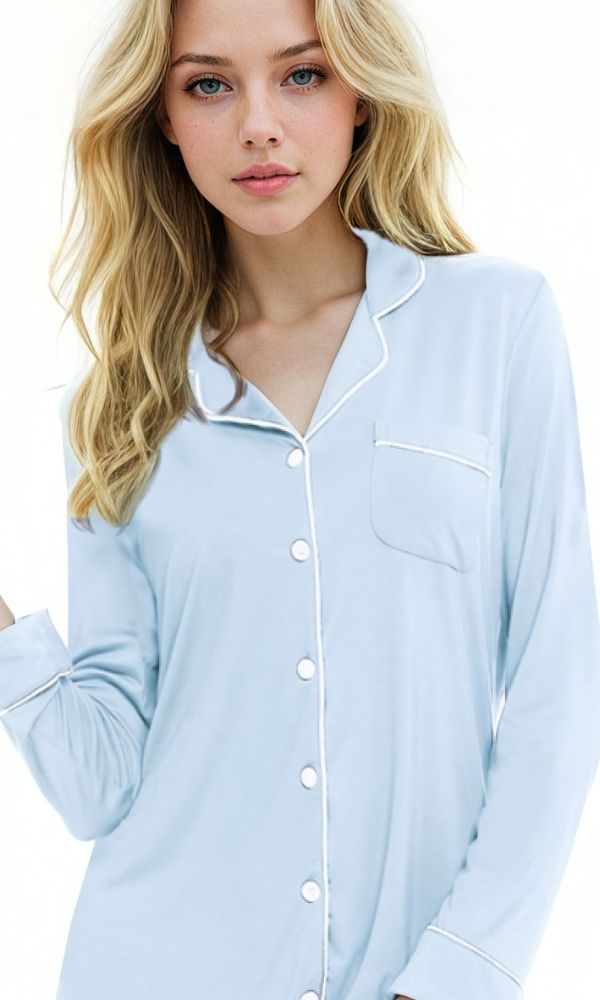 POWDER BLUE BAMBOO PJ SHIRT