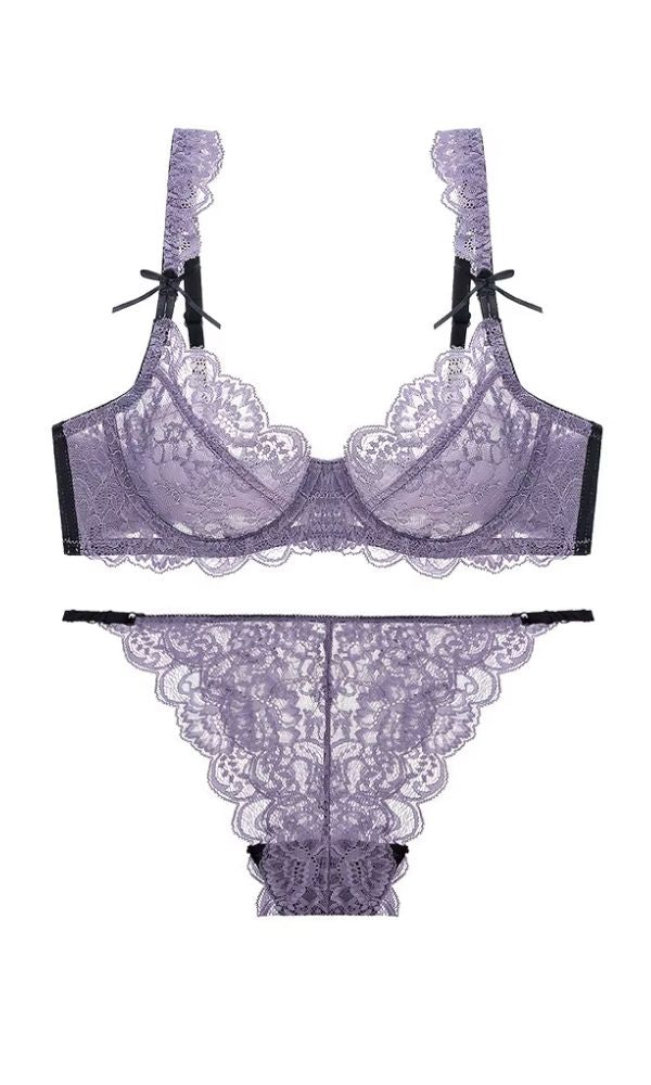 VIOLET LACE BLACK BOW LINGERIE SET