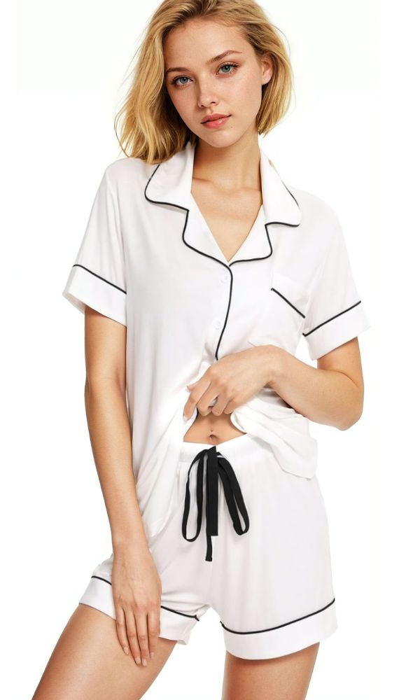 WHITE BAMBOO BOXER PJ SET
