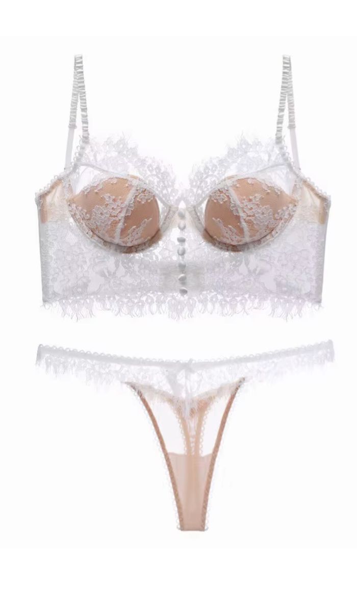 WHITE EYELASH LACE LINGERIE SET