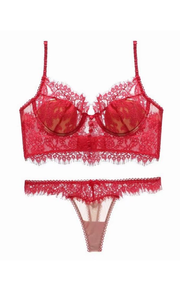 LIPSTICK RED EYELASH LACE SET
